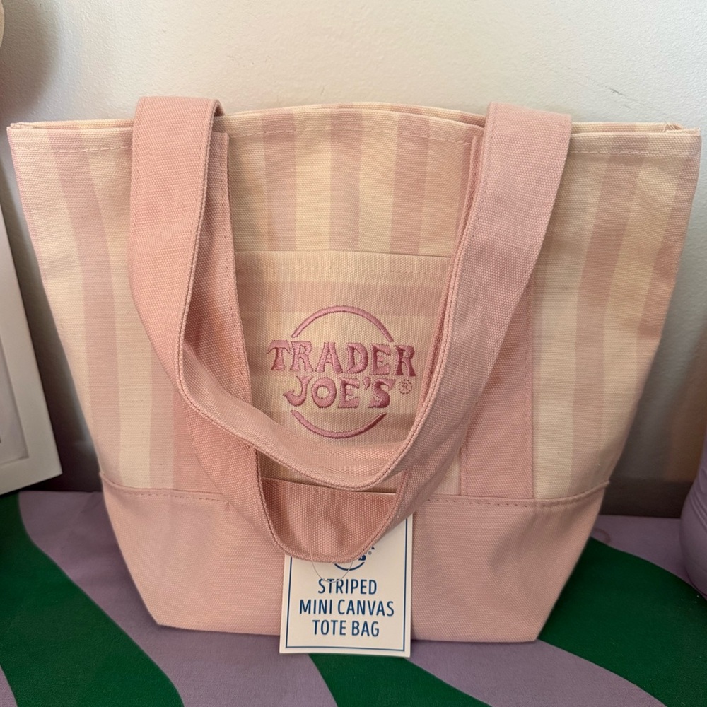 Limited Edition Summer 2026 Trader Joe’s Mini Stripe Tote Bag - Pink and Cream